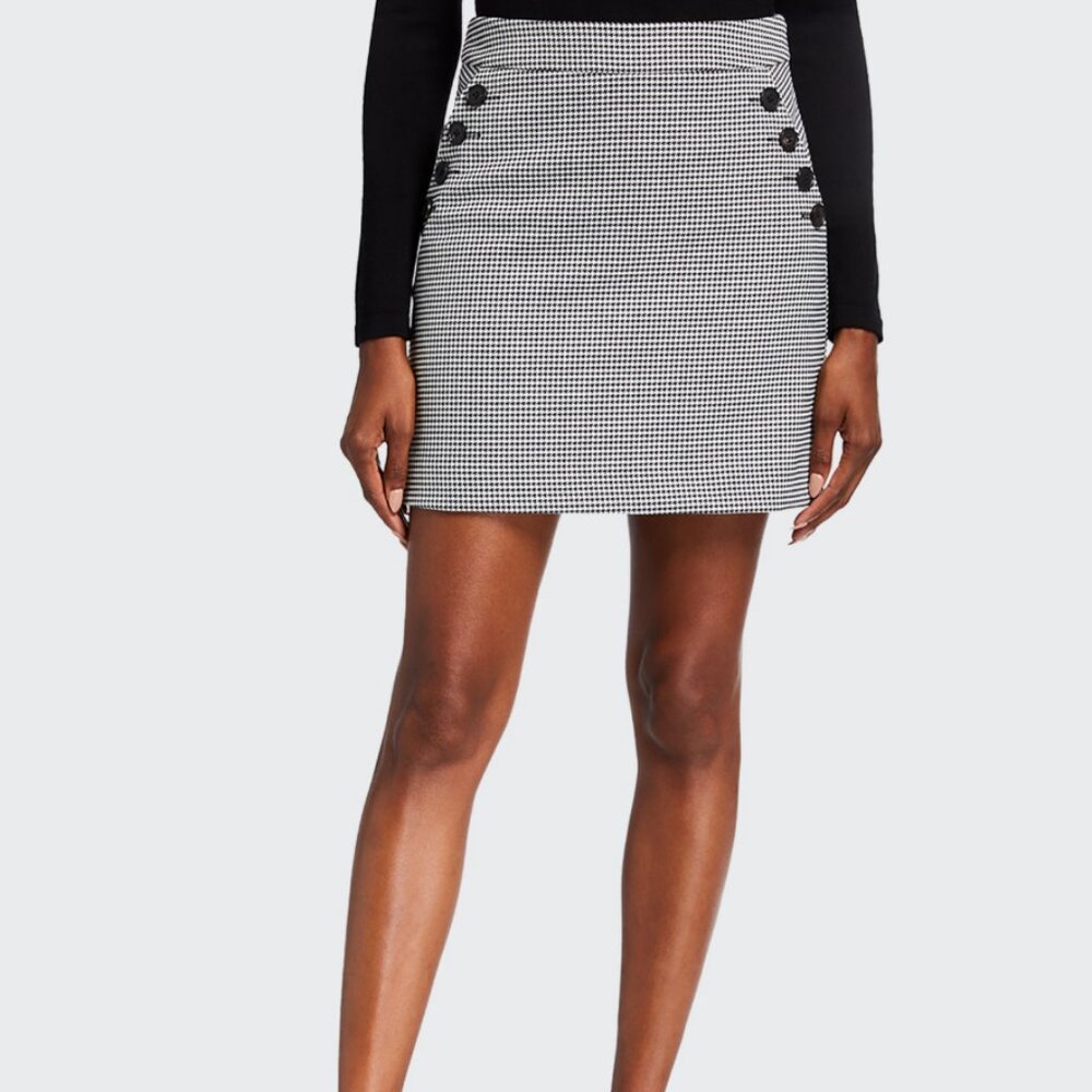 Veronica Beard Barnes Check Skirt Black White Houndstooth Button Detail Size 2